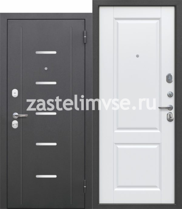 Дверь металлическая 75 мм Гарда Серебро Велюр Белый Софт 960мм